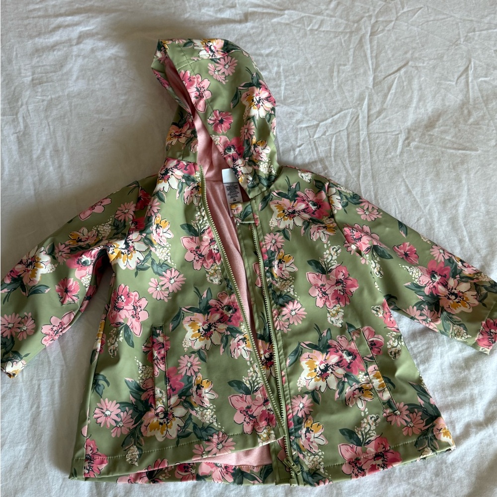 Floral Kids Jacket | Green and Pink | Weather proof | 18m